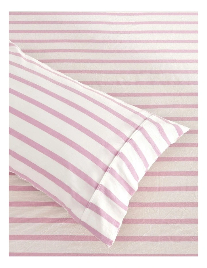 Bask Stripe Washed Cotton Sheet Set in Pink Pearl image 3