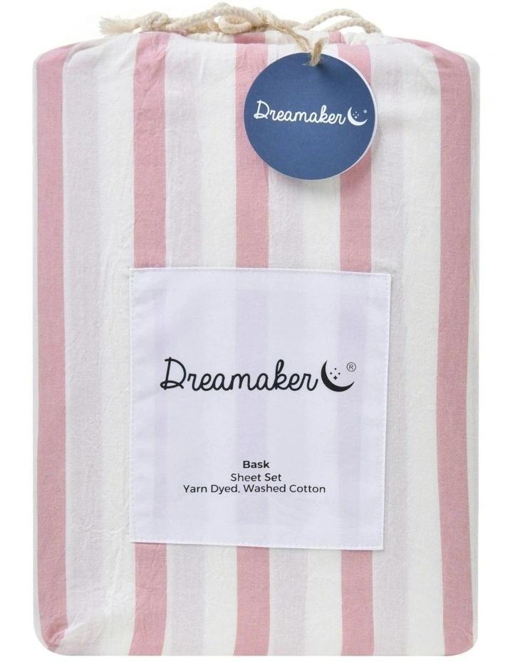 Bask Stripe Washed Cotton Sheet Set in Pink Pearl image 7