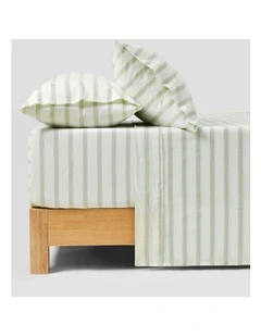 Bask Striped Washed Cotton Sheet Set in Sage