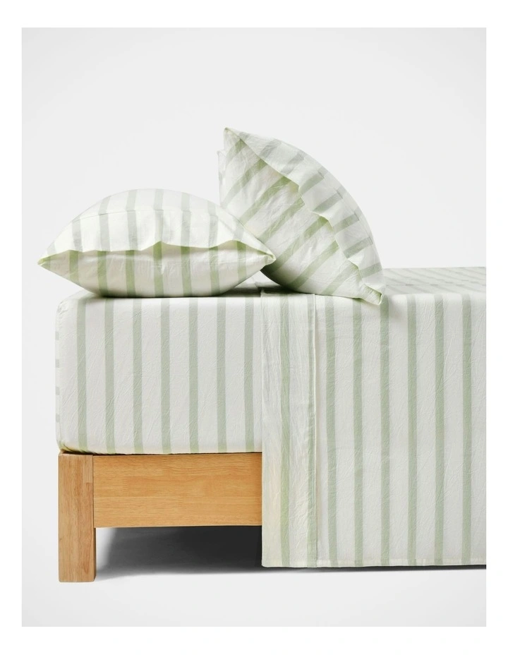 Bask Striped Washed Cotton Sheet Set in Sage image 1