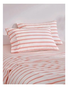 Bask Striped Washed Cotton Pillowcase Twin Pack in Coral