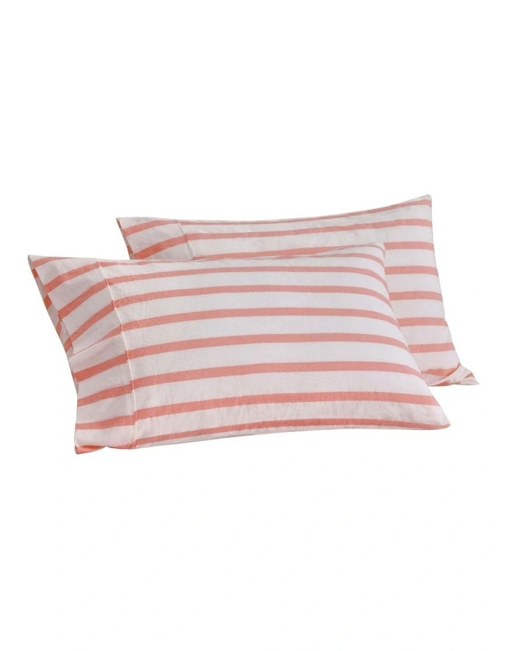Bask Striped Washed Cotton Pillowcase Twin Pack in Coral image 6