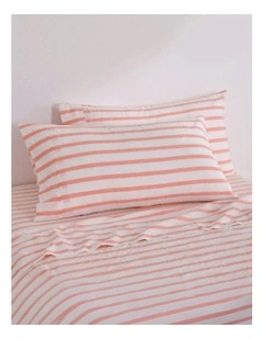 Bask Striped Washed Cotton Pillowcase Twin Pack in Coral