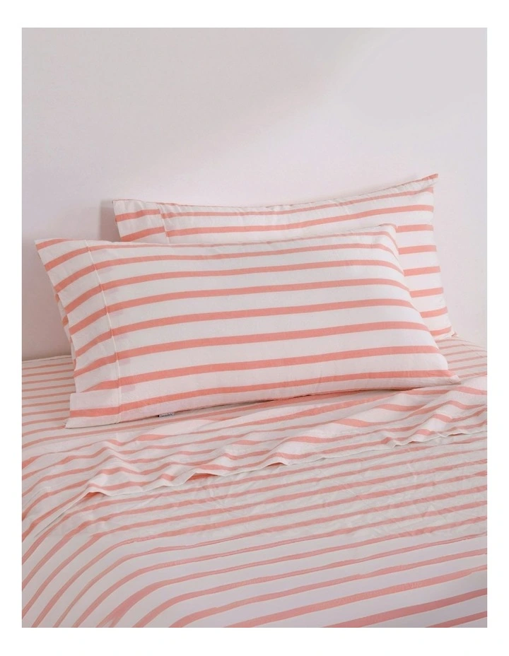 Bask Striped Washed Cotton Pillowcase Twin Pack in Coral image 1