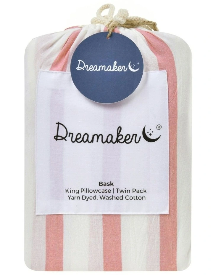 Bask Striped Washed Cotton Pillowcase Twin Pack in Coral image 5