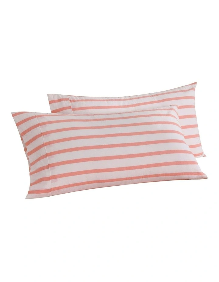 Bask Striped Washed Cotton Pillowcase Twin Pack in Coral image 6