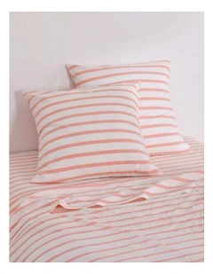 Bask Striped Washed Cotton Pillowcase Twin Pack in Coral