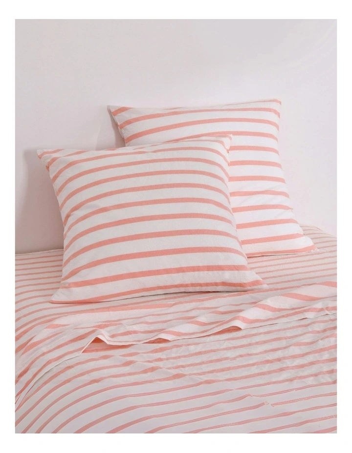 Bask Striped Washed Cotton Pillowcase Twin Pack in Coral image 1
