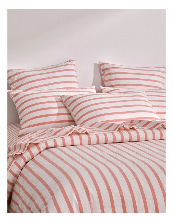 Bask Striped Washed Cotton Pillowcase Twin Pack in Coral image 4
