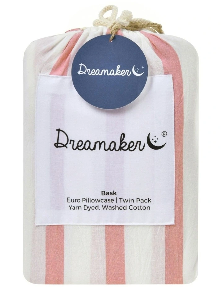 Bask Striped Washed Cotton Pillowcase Twin Pack in Coral image 5