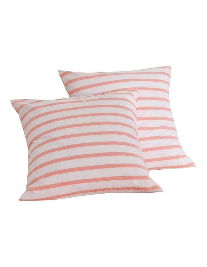Bask Striped Washed Cotton Pillowcase Twin Pack in Coral image 6
