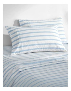 Bask Striped Washed Cotton Pillowcase Twin Pack in Sky