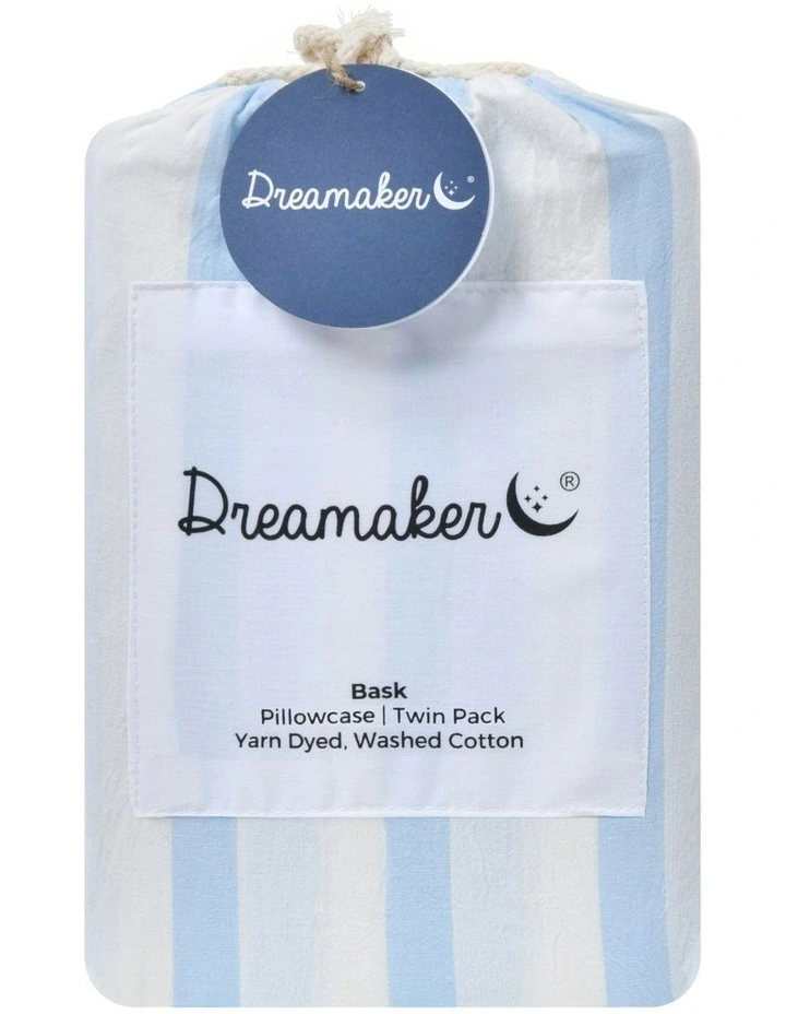 Bask Striped Washed Cotton Pillowcase Twin Pack in Sky image 5