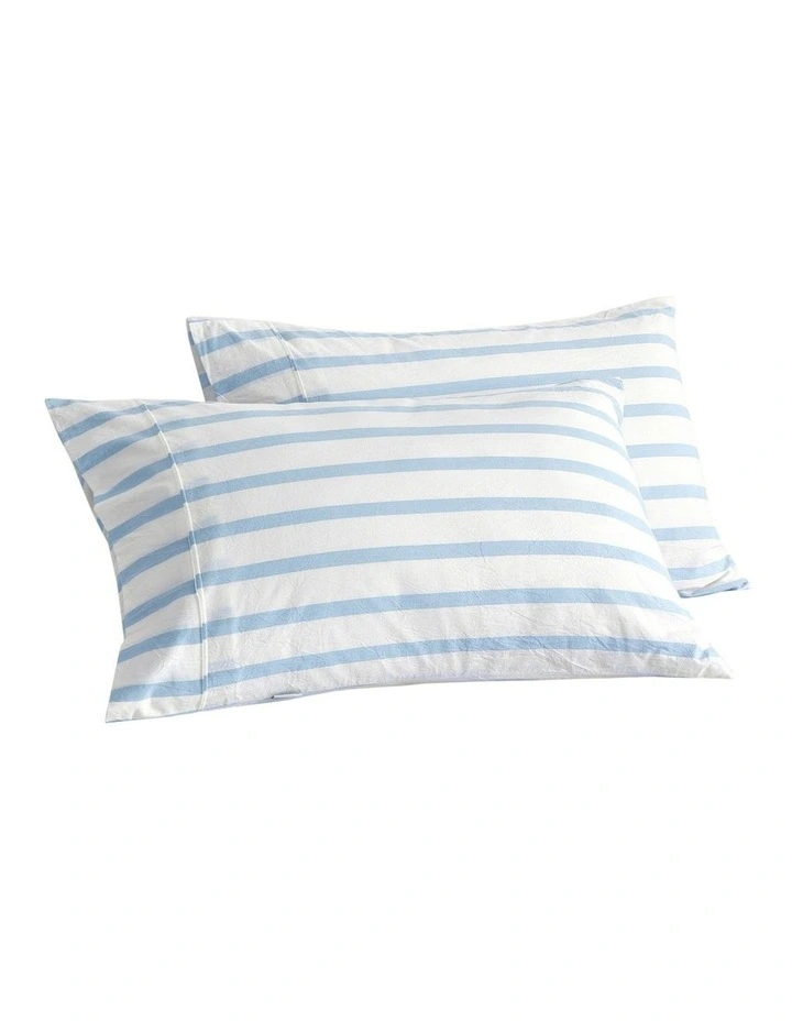 Bask Striped Washed Cotton Pillowcase Twin Pack in Sky image 6