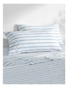 Bask Striped Washed Cotton Pillowcase Twin Pack in Sky