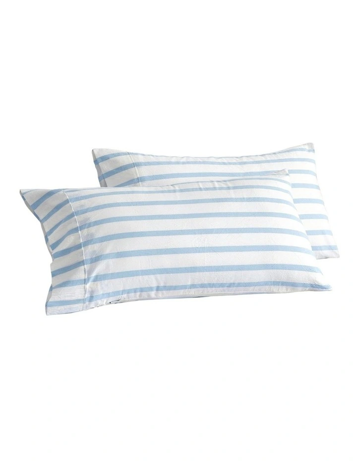 Bask Striped Washed Cotton Pillowcase Twin Pack in Sky image 6