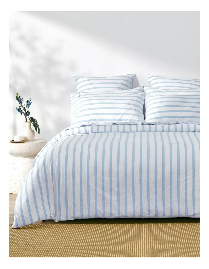 Bask Striped Washed Cotton Pillowcase Twin Pack in Sky image 2