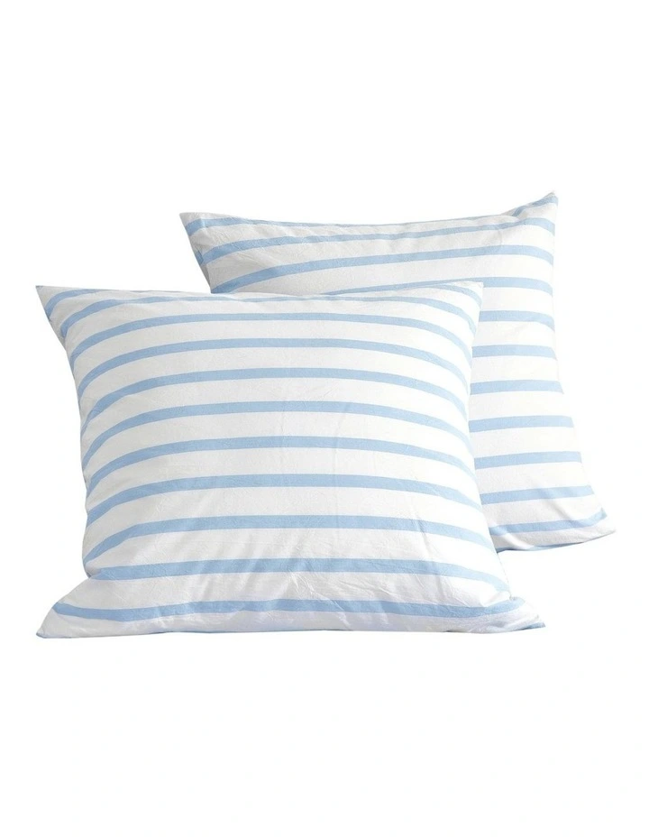 Bask Striped Washed Cotton Pillowcase Twin Pack in Sky image 6
