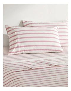 Bask Striped Washed Cotton Pillowcase Twin Pack in Pink Pearl
