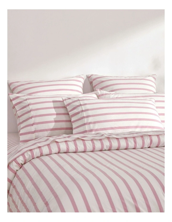 Bask Striped Washed Cotton Pillowcase Twin Pack in Pink Pearl image 2
