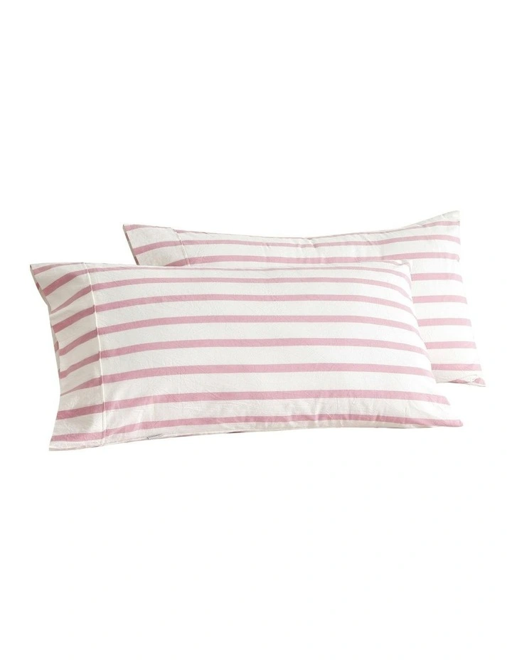 Bask Striped Washed Cotton Pillowcase Twin Pack in Pink Pearl image 6