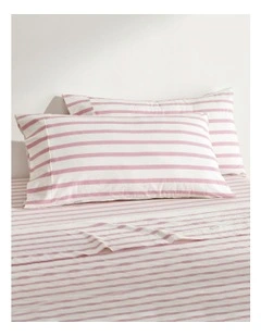 Bask Striped Washed Cotton Pillowcase Twin Pack in Pink Pearl