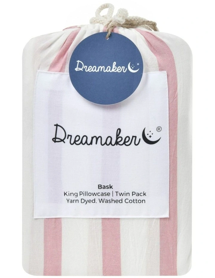 Bask Striped Washed Cotton Pillowcase Twin Pack in Pink Pearl image 5
