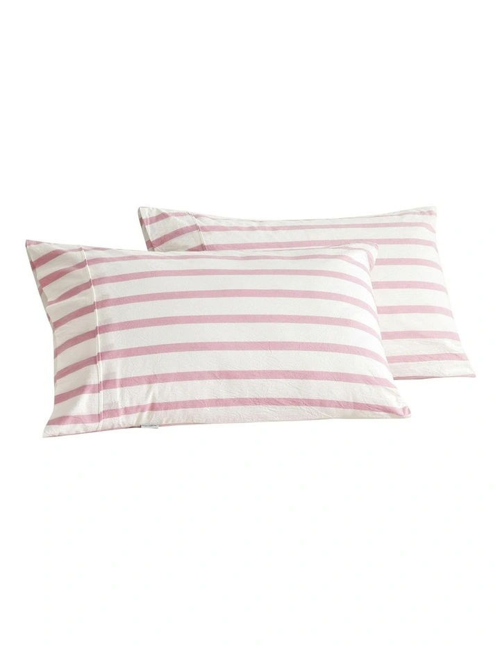 Bask Striped Washed Cotton Pillowcase Twin Pack in Pink Pearl image 6