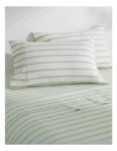 Bask Striped Washed Cotton Pillowcase Twin Pack in Sage
