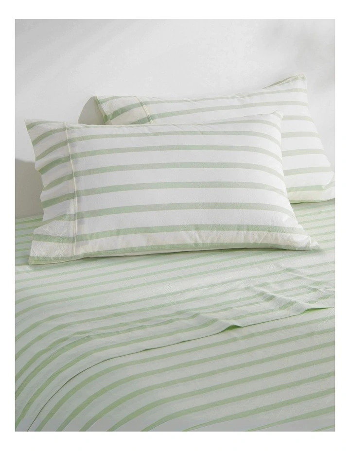 Bask Striped Washed Cotton Pillowcase Twin Pack in Sage image 1