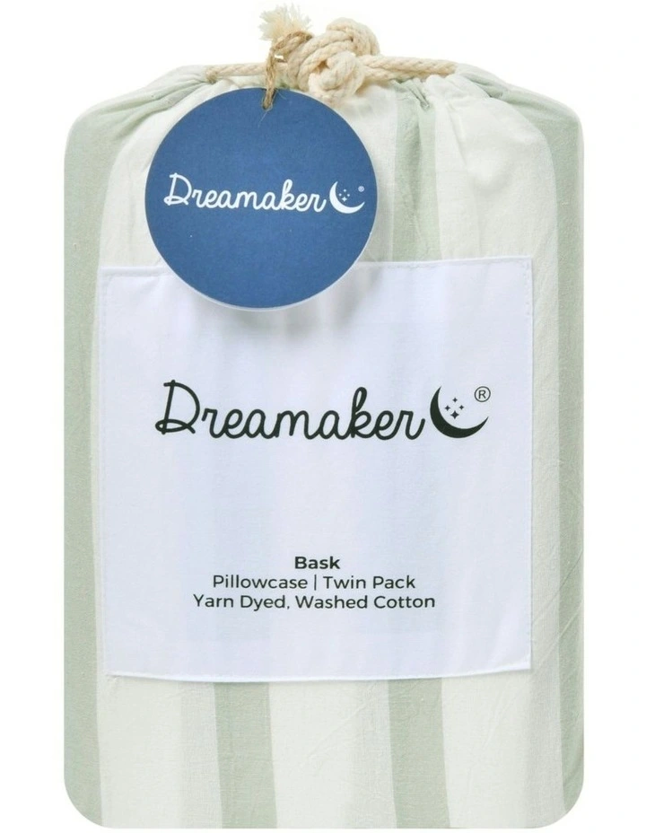 Bask Striped Washed Cotton Pillowcase Twin Pack in Sage image 5