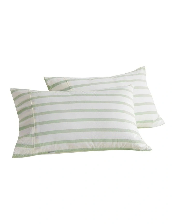 Bask Striped Washed Cotton Pillowcase Twin Pack in Sage image 6