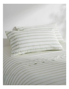 Bask Striped Washed Cotton Pillowcase Twin Pack in Sage