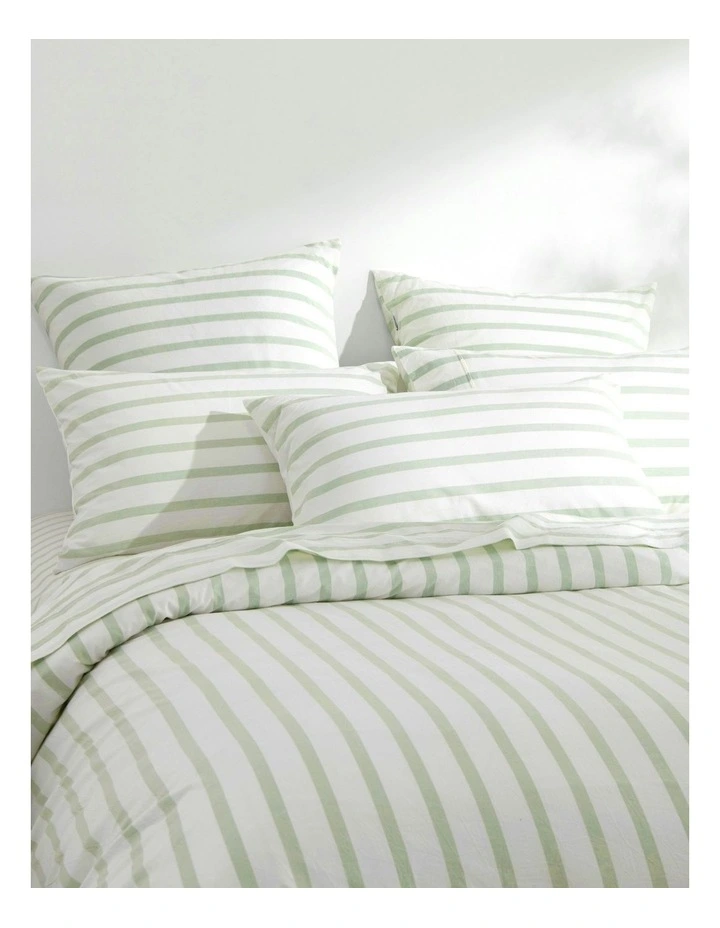 Bask Striped Washed Cotton Pillowcase Twin Pack in Sage image 2