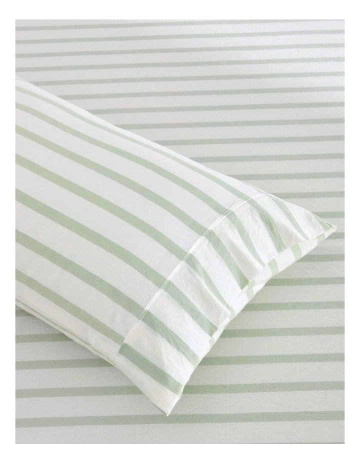 Bask Striped Washed Cotton Pillowcase Twin Pack in Sage image 3