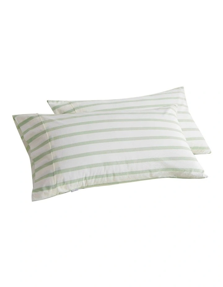 Bask Striped Washed Cotton Pillowcase Twin Pack in Sage image 6