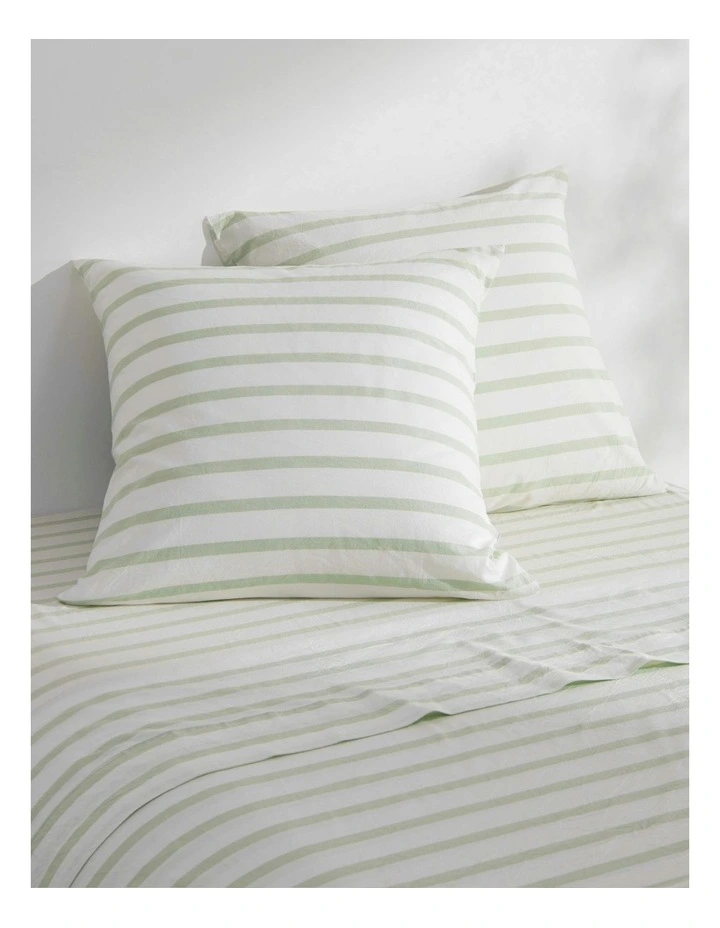 Bask Washed Cotton Yarn Dyed Stripe Euro Pillowcase Twin Pack in Sage image 1