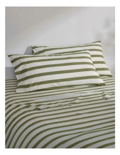 Cove Wide Striped Washed Cotton King Pillowcases Twin Pack in Olive