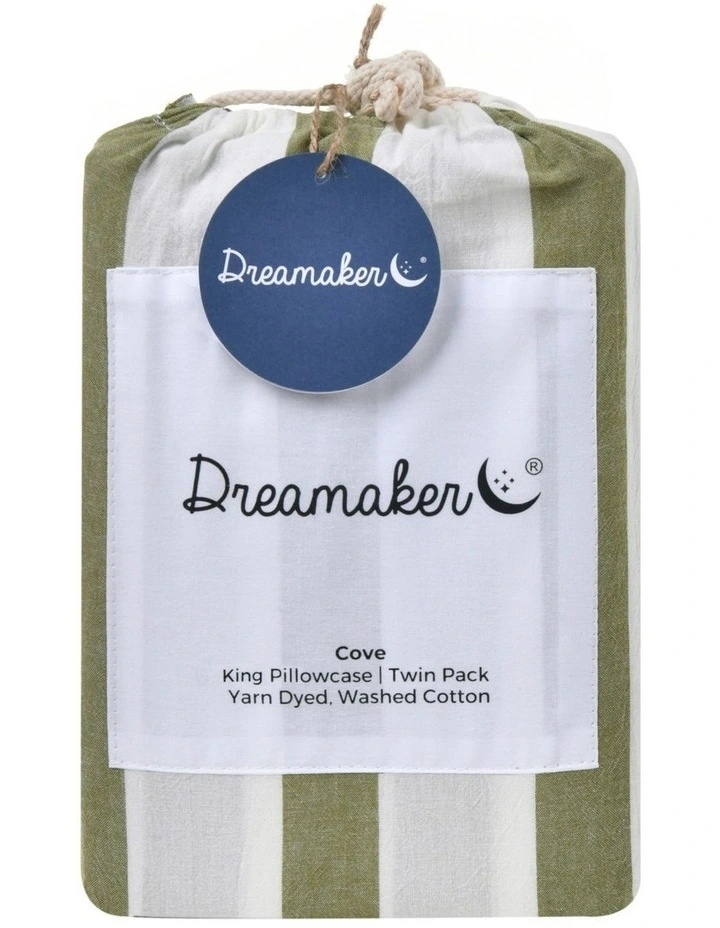 Cove Wide Striped Washed Cotton King Pillowcases Twin Pack in Olive image 5