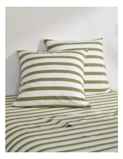 Cove Wide Striped Washed Cotton European Pillowcases in Olive