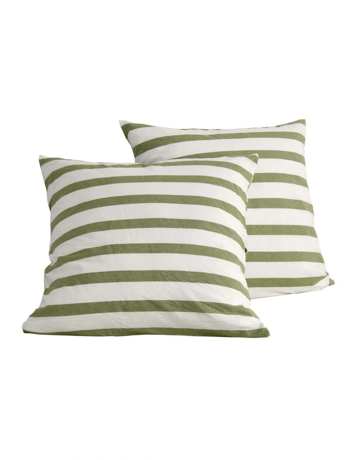 Cove Wide Striped Washed Cotton European Pillowcases in Olive image 6