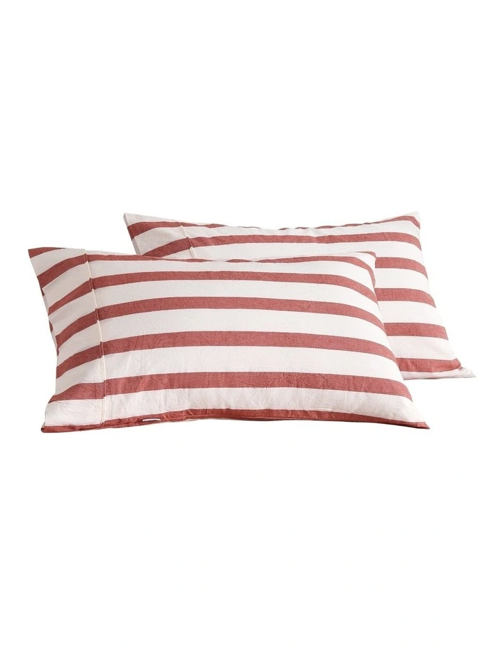 Cove Wide Striped Washed Cotton Standard Pillowcases x2 in Rust image 6
