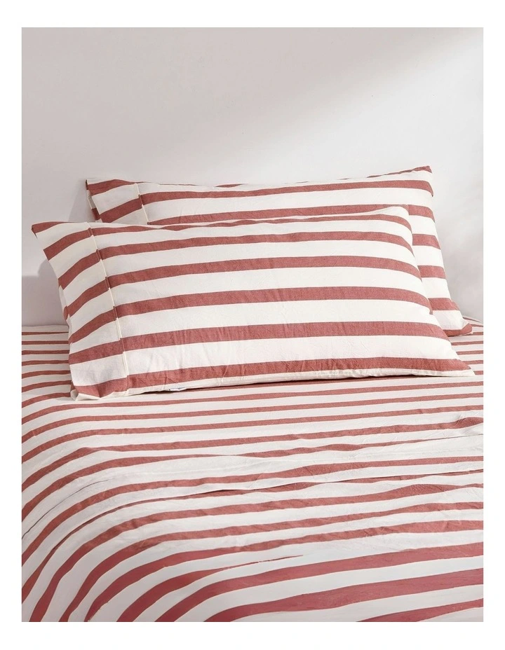 Cove Wide Striped Washed Cotton King Pillowcases x2 in Rust image 1