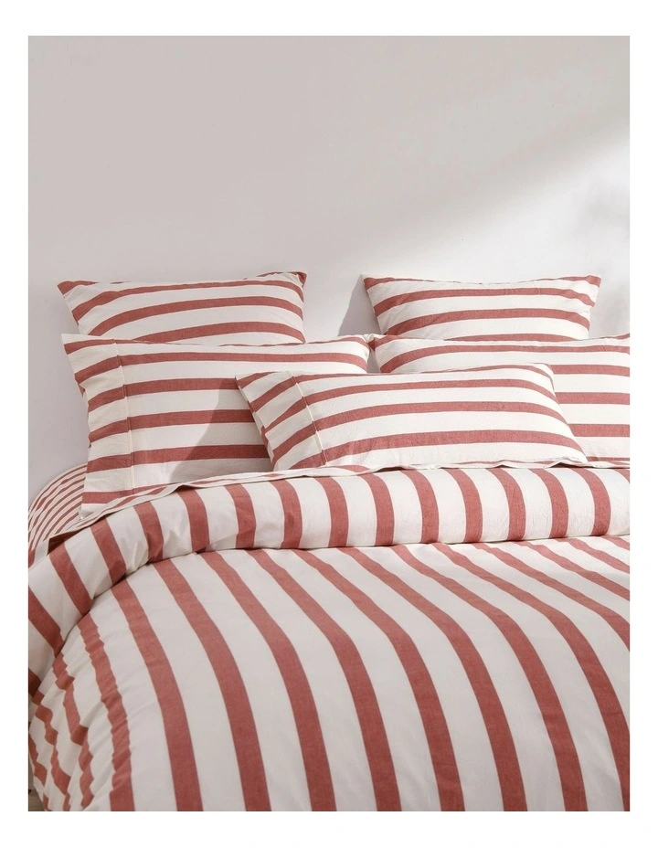 Cove Wide Striped Washed Cotton King Pillowcases x2 in Rust image 2