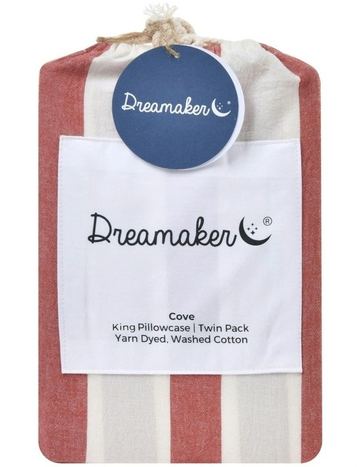 Cove Wide Striped Washed Cotton King Pillowcases x2 in Rust image 5