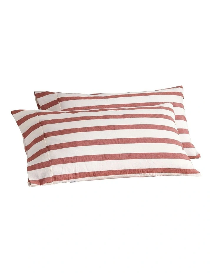 Cove Wide Striped Washed Cotton King Pillowcases x2 in Rust image 6