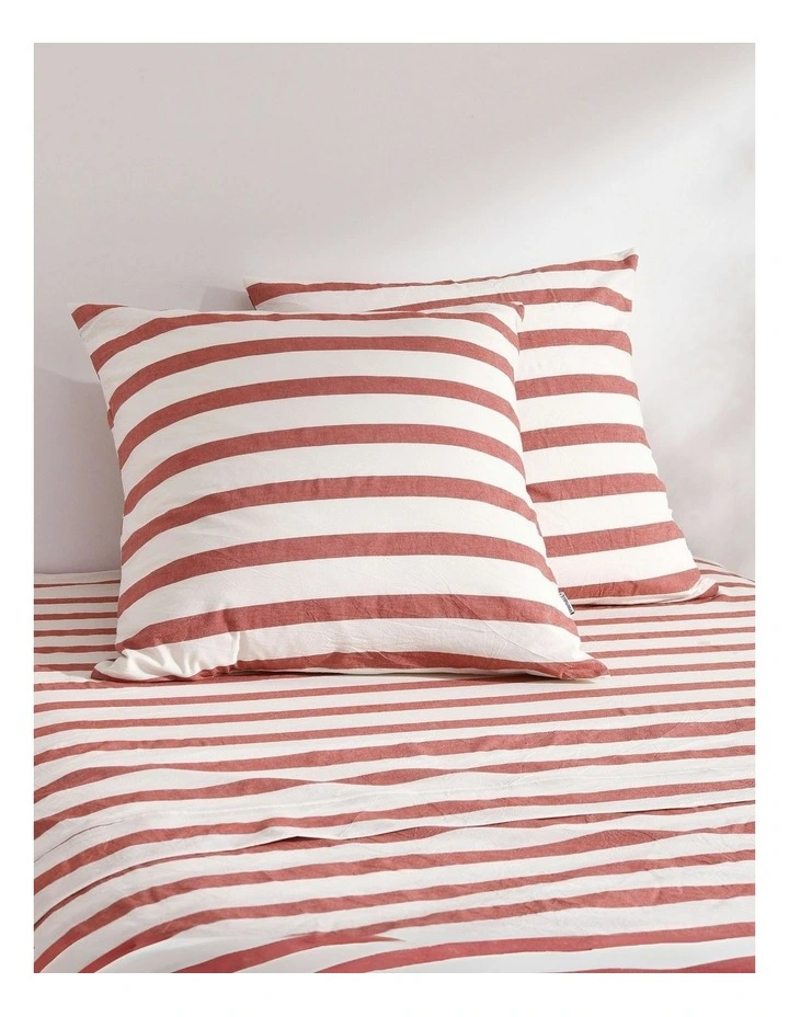 Cove Wide Striped Washed Cotton European Pillowcases x2 in Rust image 1