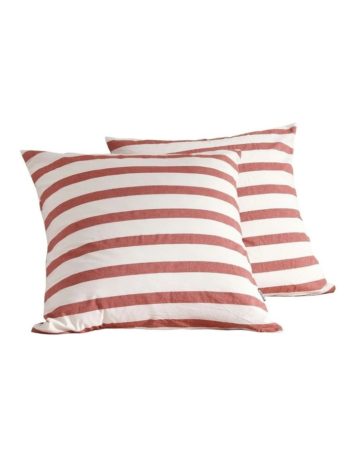 Cove Wide Striped Washed Cotton European Pillowcases x2 in Rust image 6