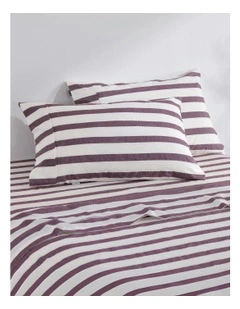 Cove Wide Striped Washed Cotton Standard Pillowcases in Plum