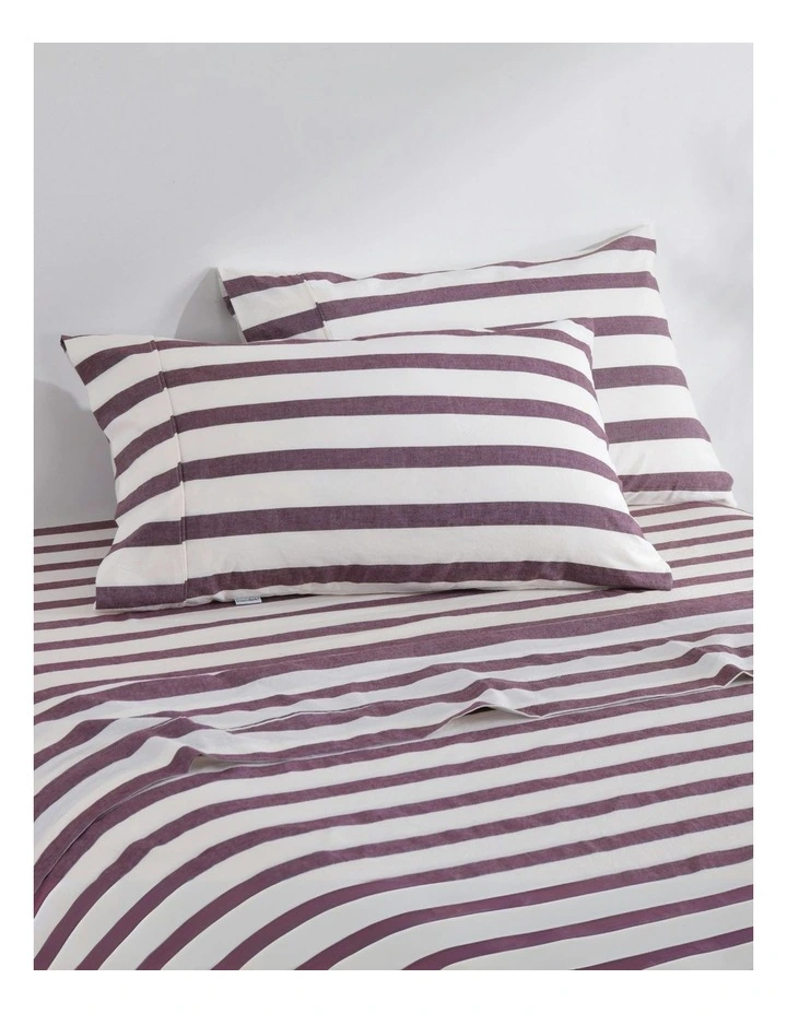 Cove Wide Striped Washed Cotton Standard Pillowcases in Plum image 1